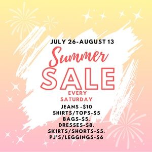 SUMMER SALE EVERY SATURDAY ON ALL ITEMS.